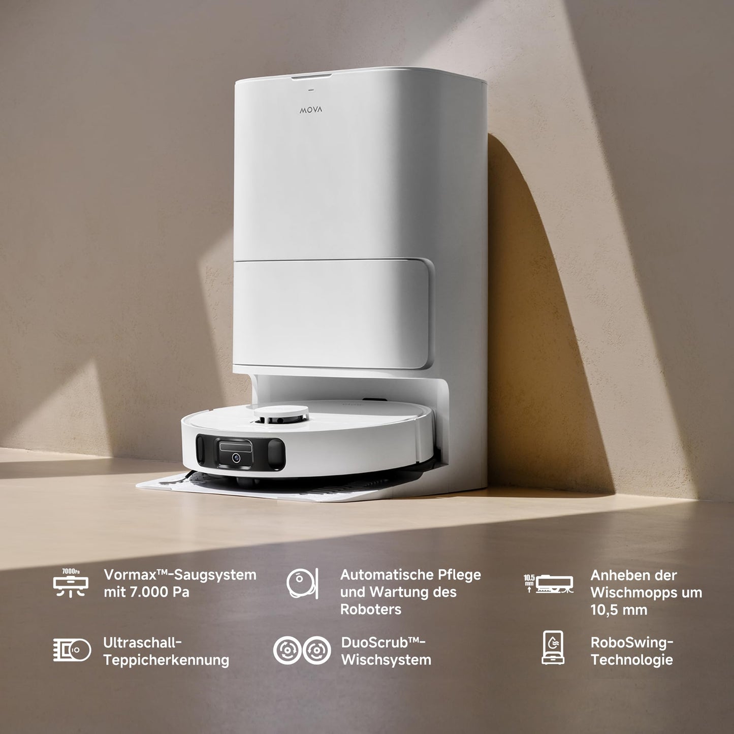 Mova E30 Ultra Saugroboter mit Wischfunktion, 7000Pa & Auto-Entleerung