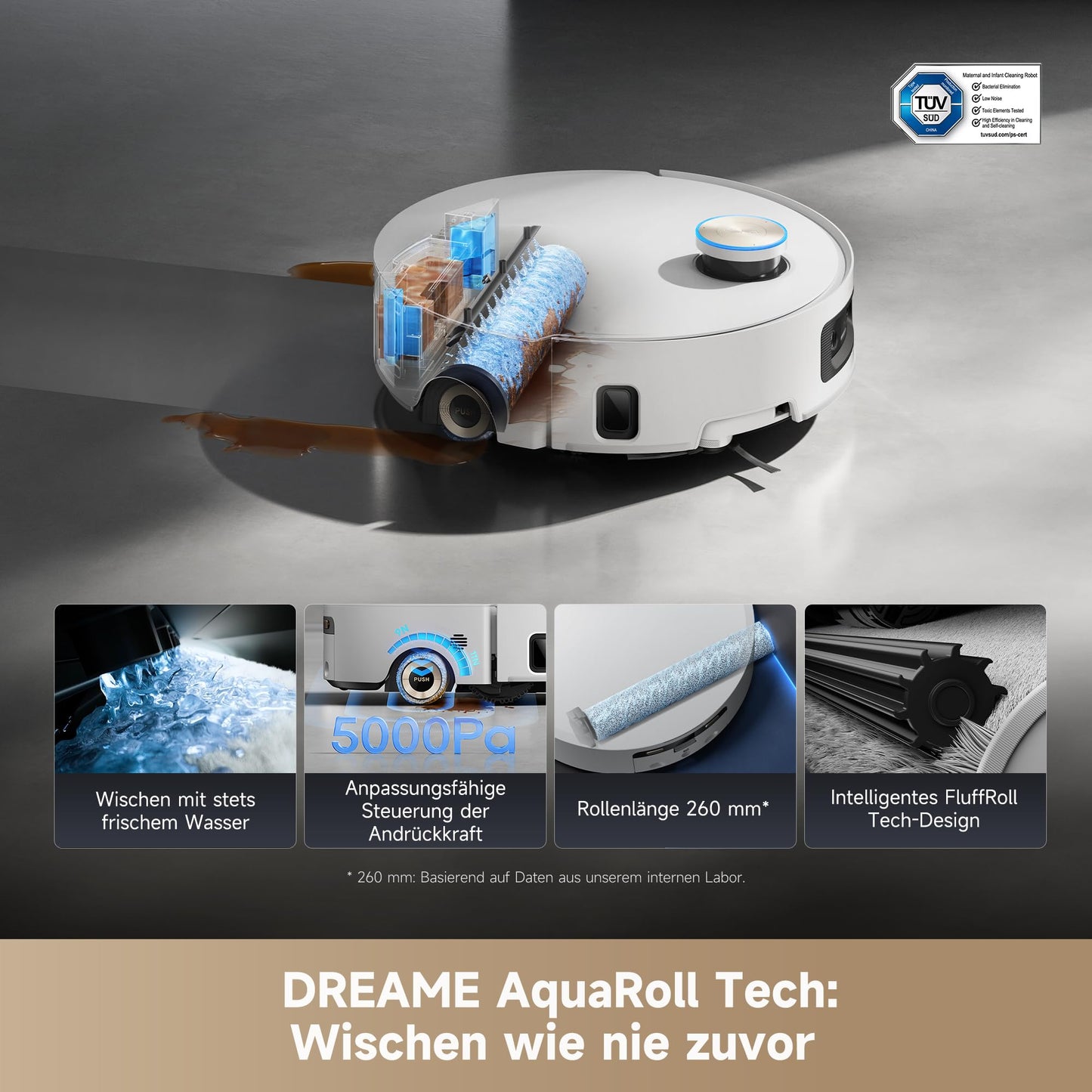 Dreame Aqua10 Ultra Roller Complete Saugroboter mit Wischfunktion, 30.000Pa & Auto-Entleerung