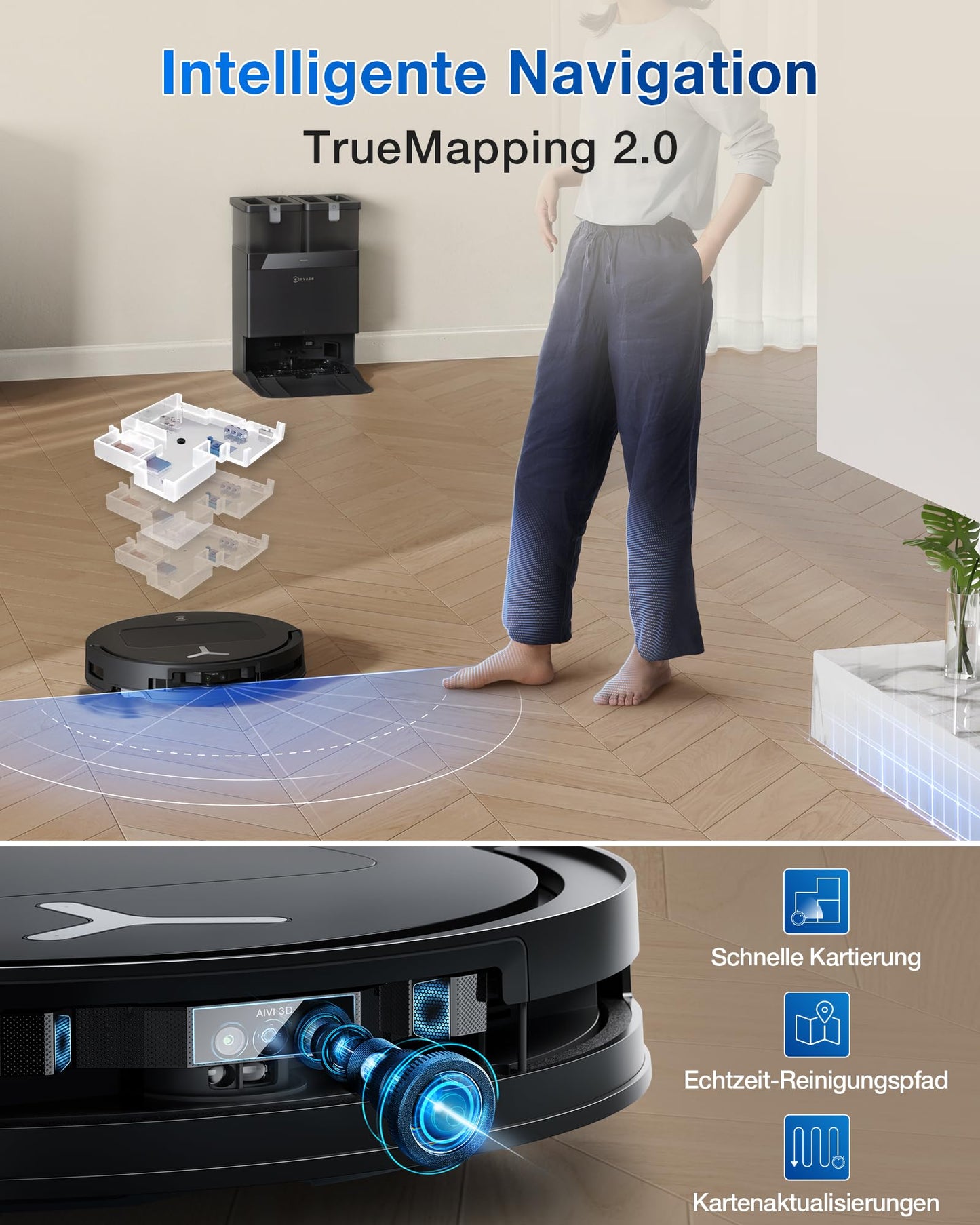 ECOVACS DEEBOT T50 PRO Omni Gen2 Saugroboter mit Wischfunktion, 21.000Pa & 81 mm Slim