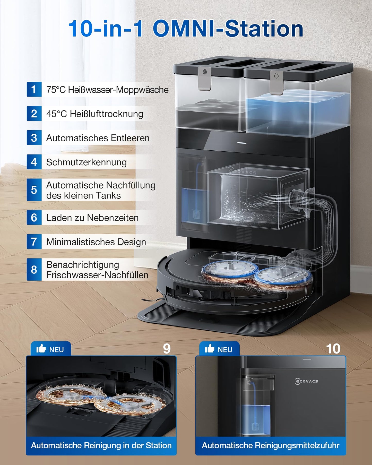 ECOVACS DEEBOT T50 PRO Omni Gen2 Saugroboter mit Wischfunktion, 21.000Pa & 81 mm Slim