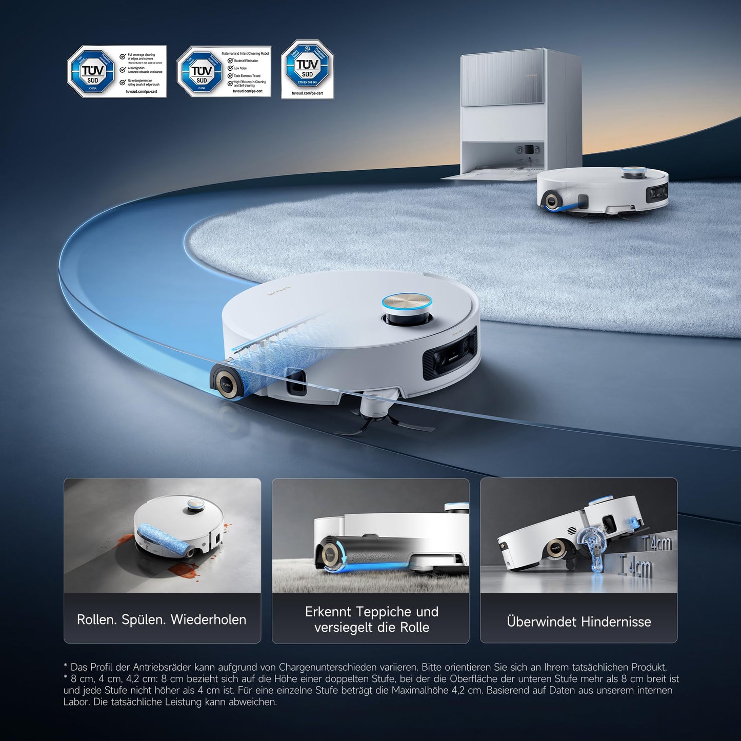Dreame Aqua10 Ultra Roller Complete Saugroboter mit Wischfunktion, 30.000Pa & Auto-Entleerung