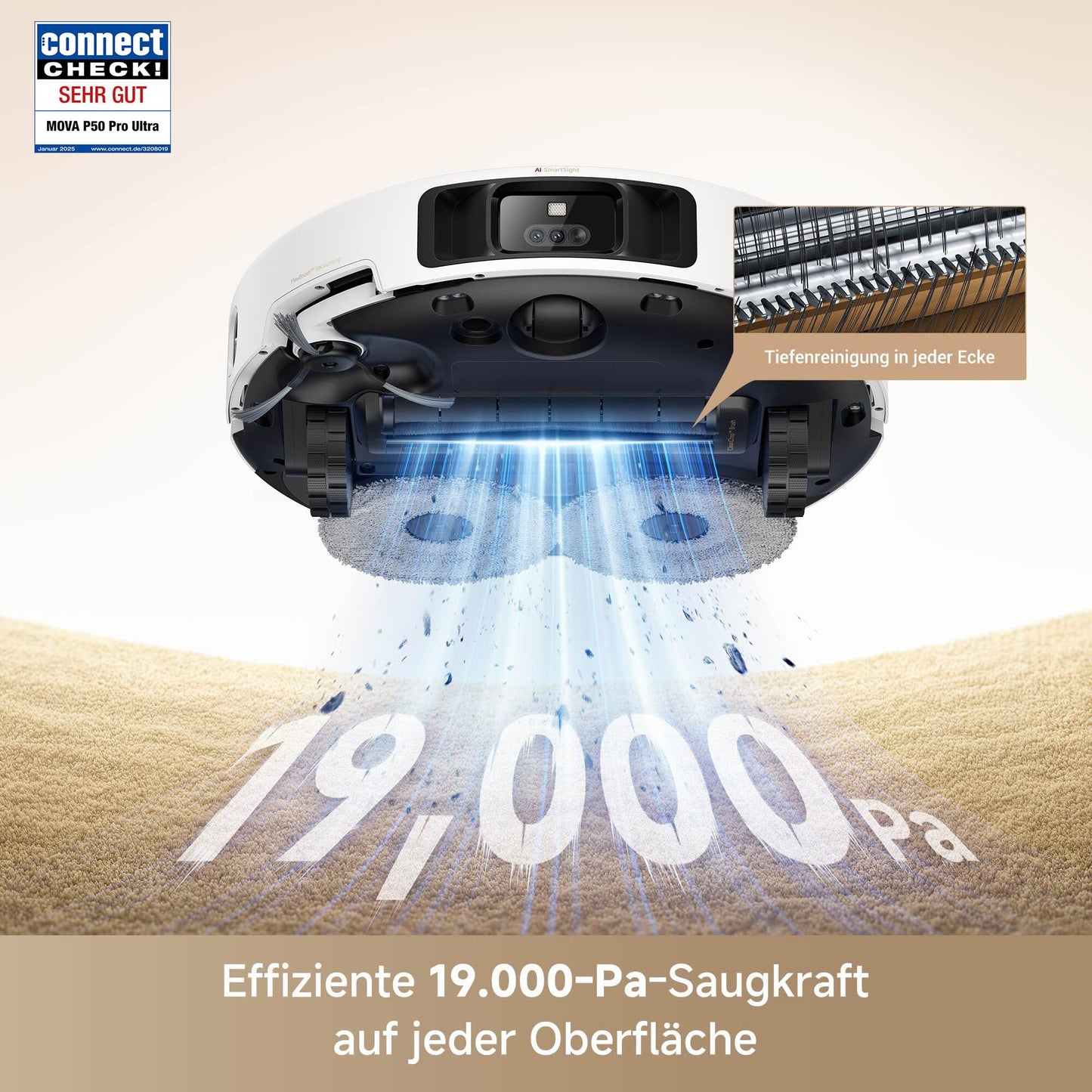 Mova P50 Pro Ultra Saugroboter mit Wischfunktion, 19.000Pa & Auto-Entleerung
